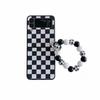 Luxury Checkerboard Sun Flower Beads Wristband Hand Bracelet Leather Phone Case For Samsung Galaxy Z Flip 4 Z Flip 3 Back Cover