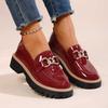 Outono de 2025 novo salto grosso sola grossa bico redondo moderno versátil fivela de metal mocassins de um pé sapatos pequenos de couro