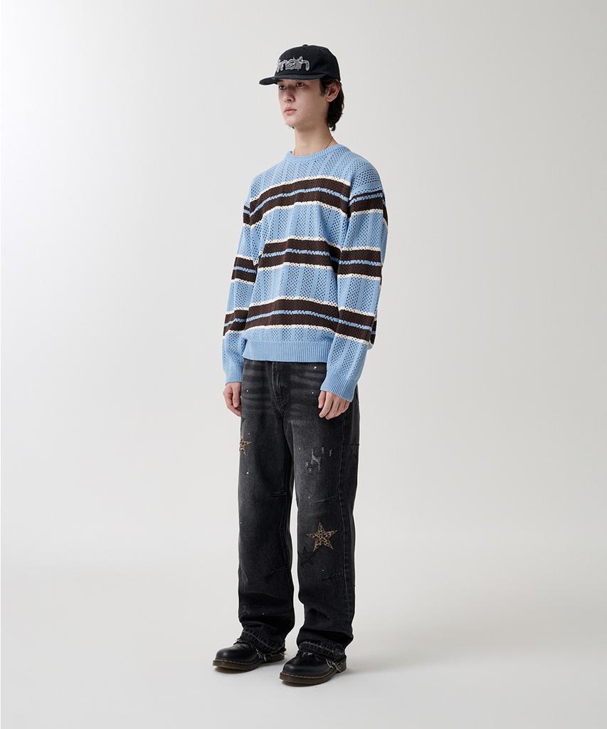 MAHAGRID Mesh Stripe Knit Skyblue(Mg2Fsmk611A)