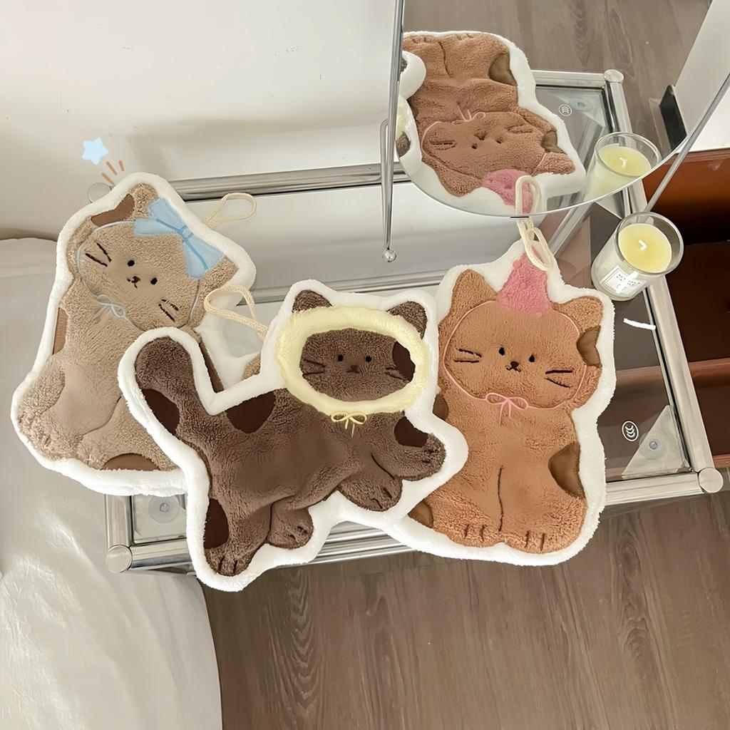 Soft and Cute Cat Hand Towel, Quick Drying Quick Drying Hanging Cute Cartoon Towel, Household Kitchen and Bathroom Hand Towel