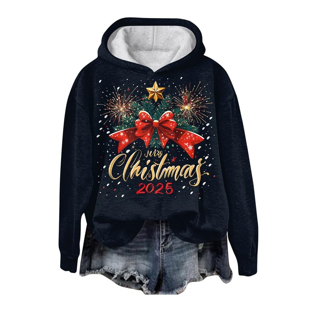 Women's Fashion Casual Long Sleeve Christmas Printed Hooded Sweatshirt