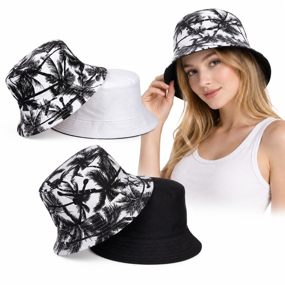 Black White Coconut Tree Printed Hat UV Protection Panama Sun Hat Summer Outdoor Travel