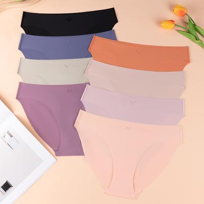 Plus Size Ladies Spring and Summer Sexy Breathable Ice Silk High Spring Cotton Crotch Non Mark Low Waist Triangle Briefs