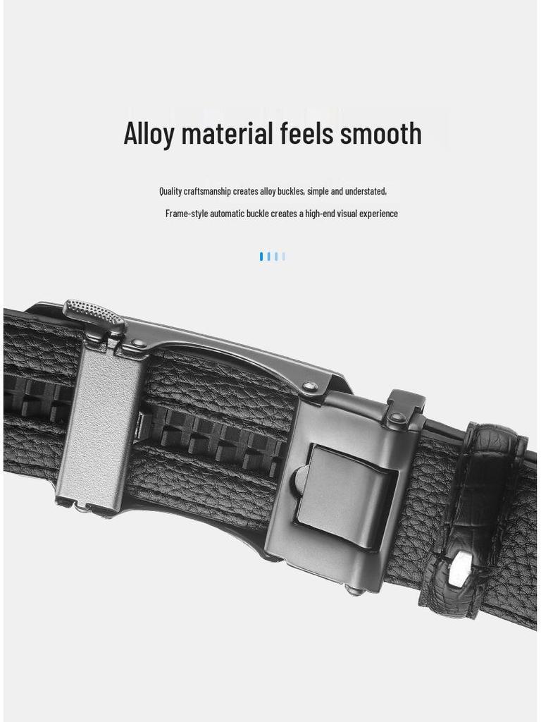 Men's Crocodile Pattern Cowhide Belt with Alloy Automatic Buckle - Versatile and Casual.