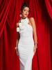 White Ribbon Floral Halter Long Red Evening Dress - European & American Style