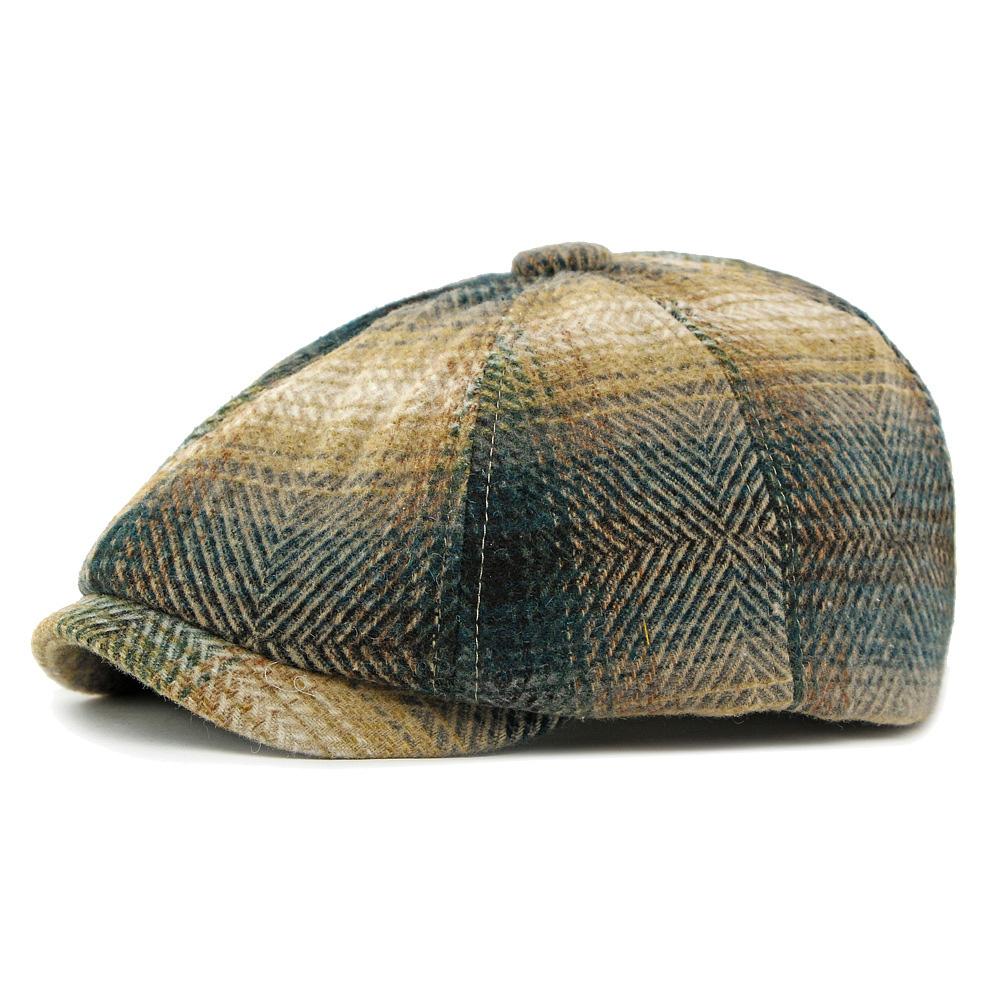 Høst Vinter Ull Gradient Åttekantet Hatt Menn Britisk Vintage Hatt Avisgutthett