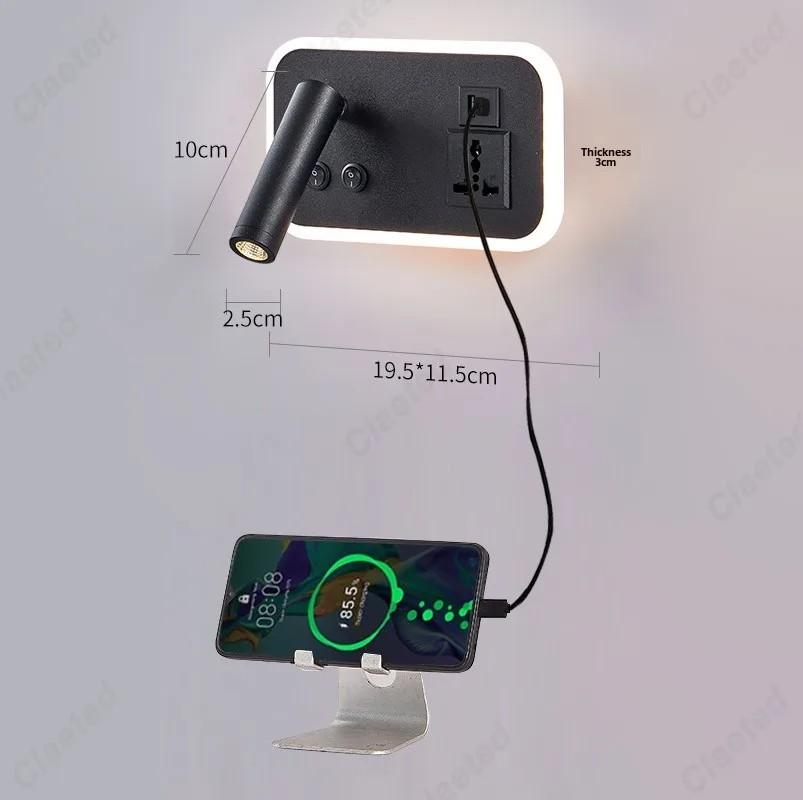 Creative LED Rotating Switch Wall Light USB Charging Port Living Room Corridor Decorative Wall Light Bedroom Study Reading Light