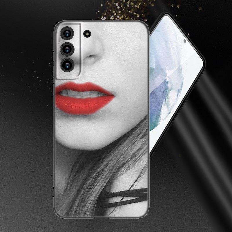 Beauty Red Lips Phone Case For Samsung Galaxy S20 S21 FE S22 Ultra S10 Lite S10E S9 S8 Plus S7 Edge Soft TPU Black Cover