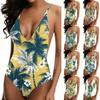 Women Swimsuit Printed Deep V Neck Adjustable Straps Backless Bathing Suit for Swimming Beach Pool