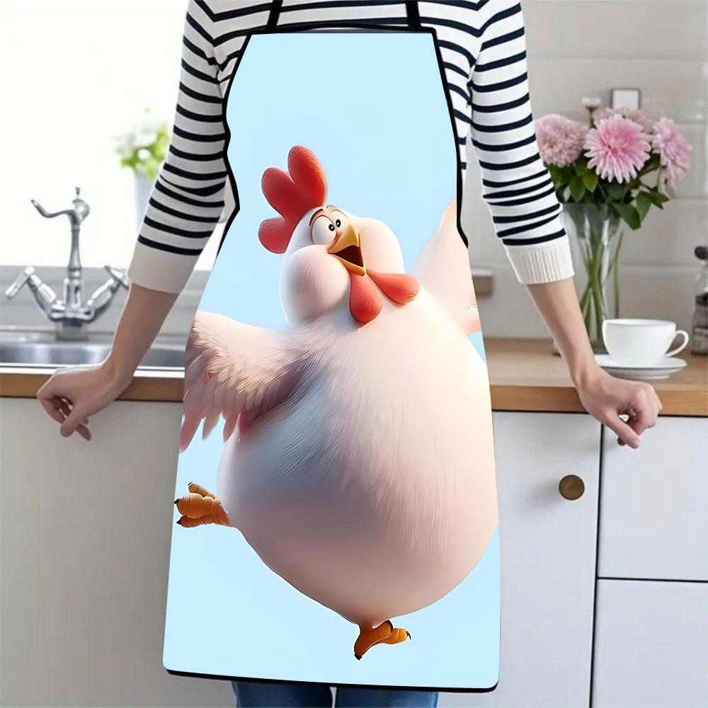 1pc Cartoon Hen Dancing Pattern Apron, Fun Kitchen Baking Cooking Waist Apron, Household Apron, Cute Animal Design Home Apron