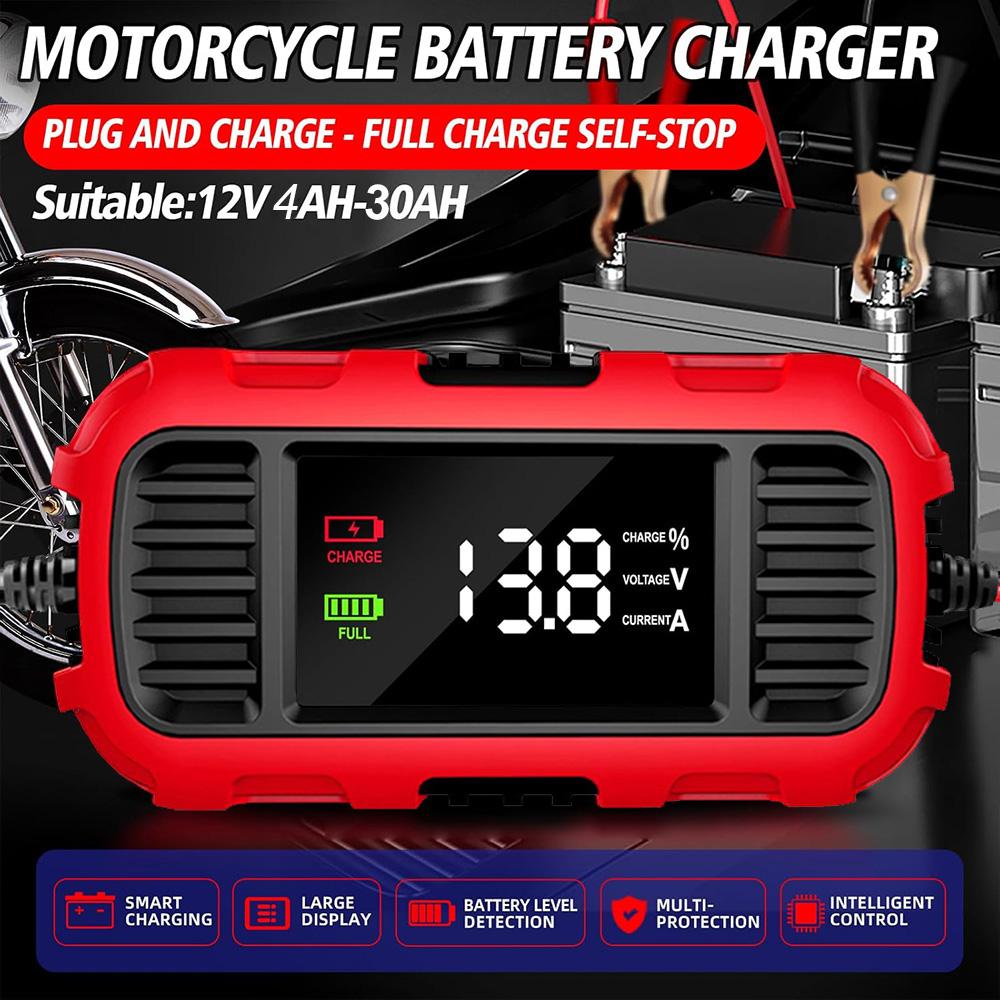 Lead Acid Battery Charger for Digital Battery Maintenance, Portable Car Mounted Motorcycle Scooter Battery Charging, Intelligent Battery Charger