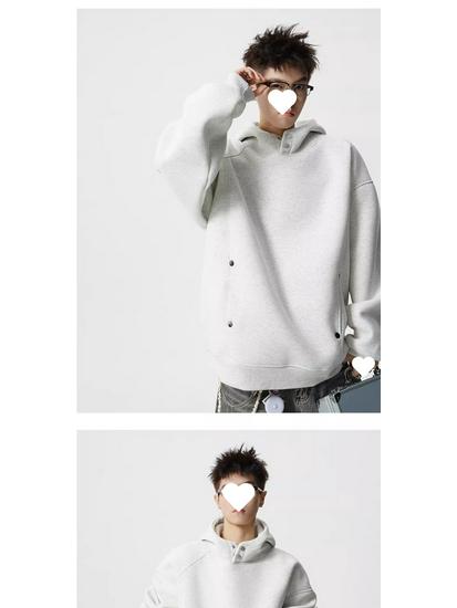 Men's American-Style Heavyweight Half-High Collar Button-Up Hoodie - Autumn/Winter Trendy, Loose Fit, Plus Velvet, Thickened Jacket.