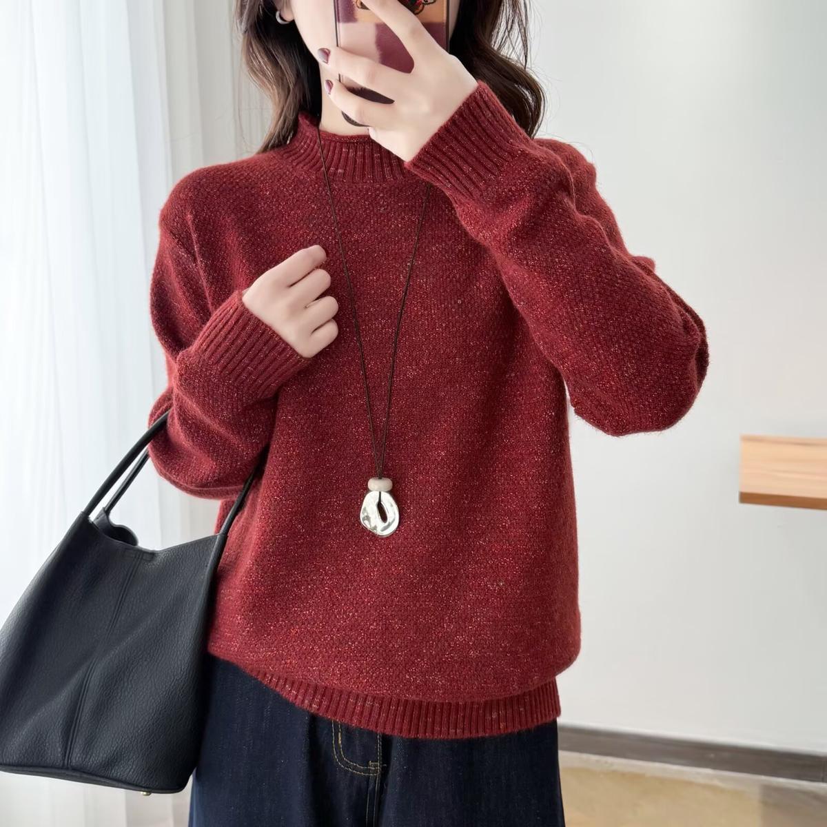 

Plus Size Women s Slimming Half-High Collar Sweater: Versatile Winter Base Layer for Chubby Girls 2XL (70-80 kg) червоний