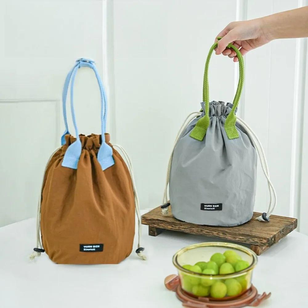 Portable Round Tubular Lunch Box Bag Handheld Waterproof Thermal Bento Bag Meal Carrier Durable Handbag Outdoor Picnic Bag
