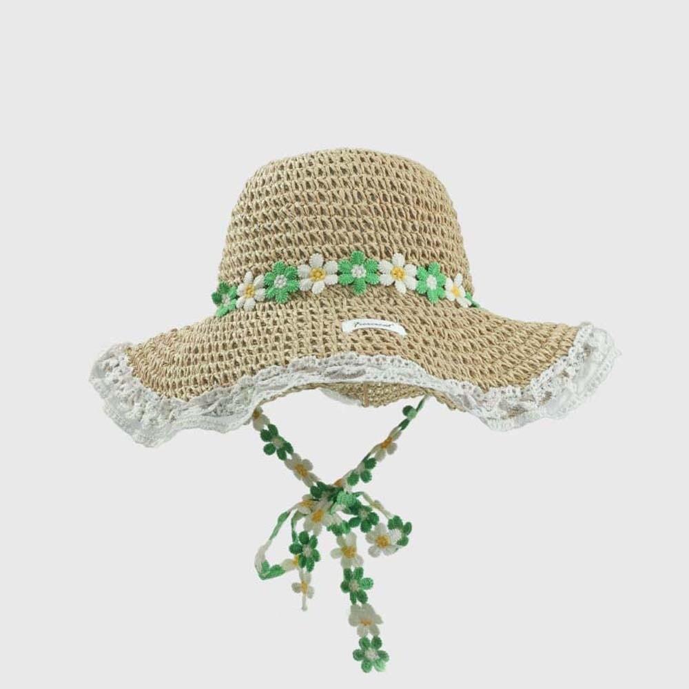 With Garland Big Brimmed Straw Hat Lightweight Woven Sun Cap Elegant Vacation Beach Cap  Carnival