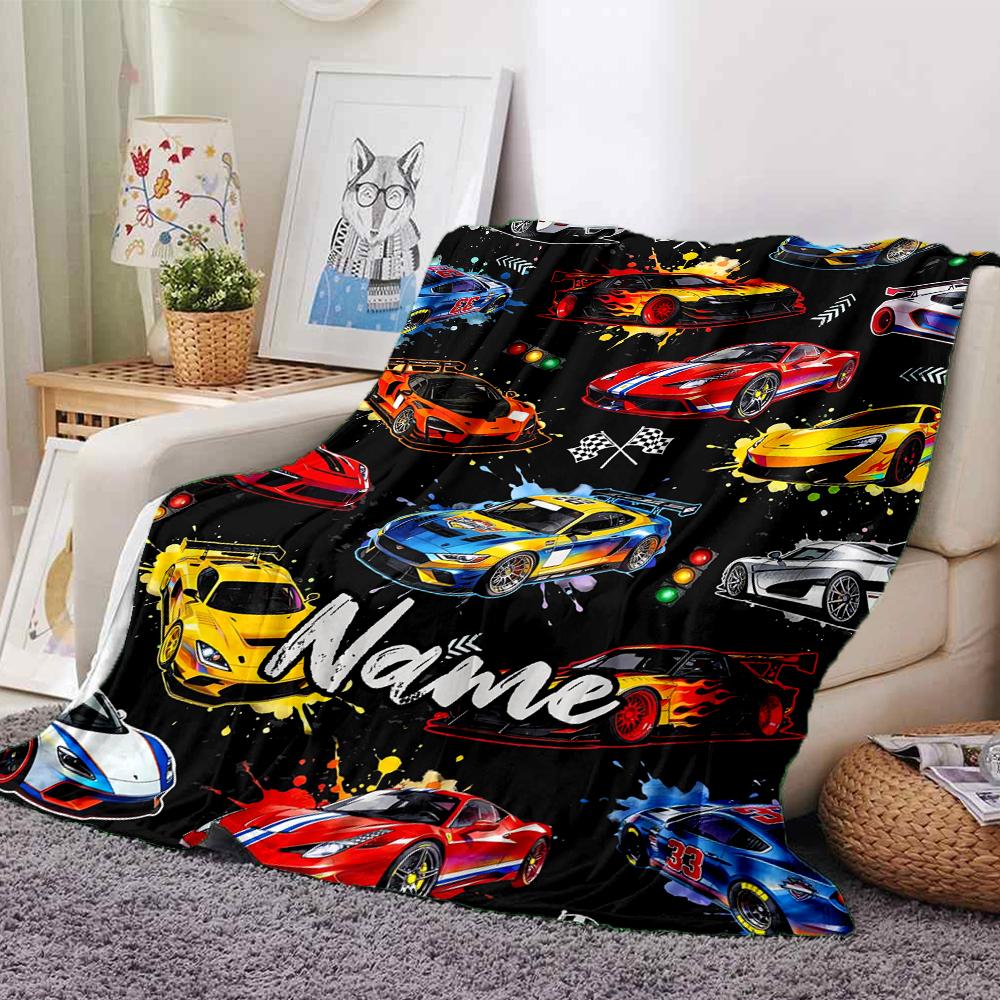 Custom Name Racing Theme Printed Blanket - Perfect for Couch, Bed, Travel & Outdoor Use | Machine Washable, Cozy & Durable.