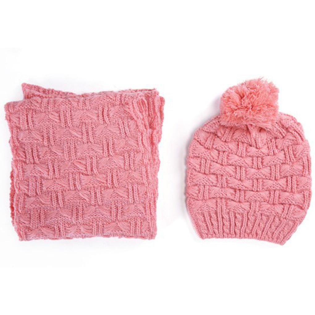 

1 Set Women Girls Warm Scarf & Hats Woolen Knit Hood Scarf Shawl Caps Suits рожевий
