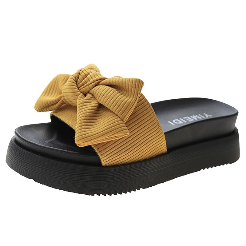 Slippers Women's Summer Outer Wear Ins Trendy New Bow Thick-bottomed Muffin One-word Drag Versatile Beach Sandals