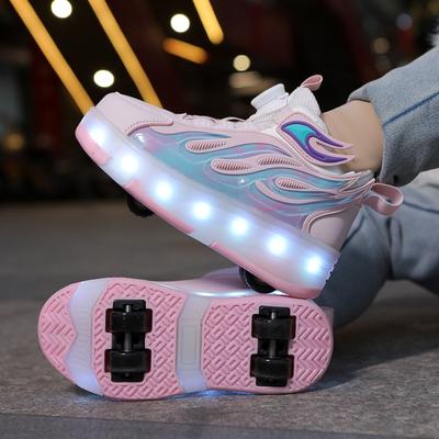 Φώτα LED Παιδικά Παπούτσια Roller Skate Παπούτσια Parkour Τρέξιμο με 4 Ρόδες Αποσπώμενα Αόρατα Πατίνια Ρόλερ Κουμπί Περιστροφής