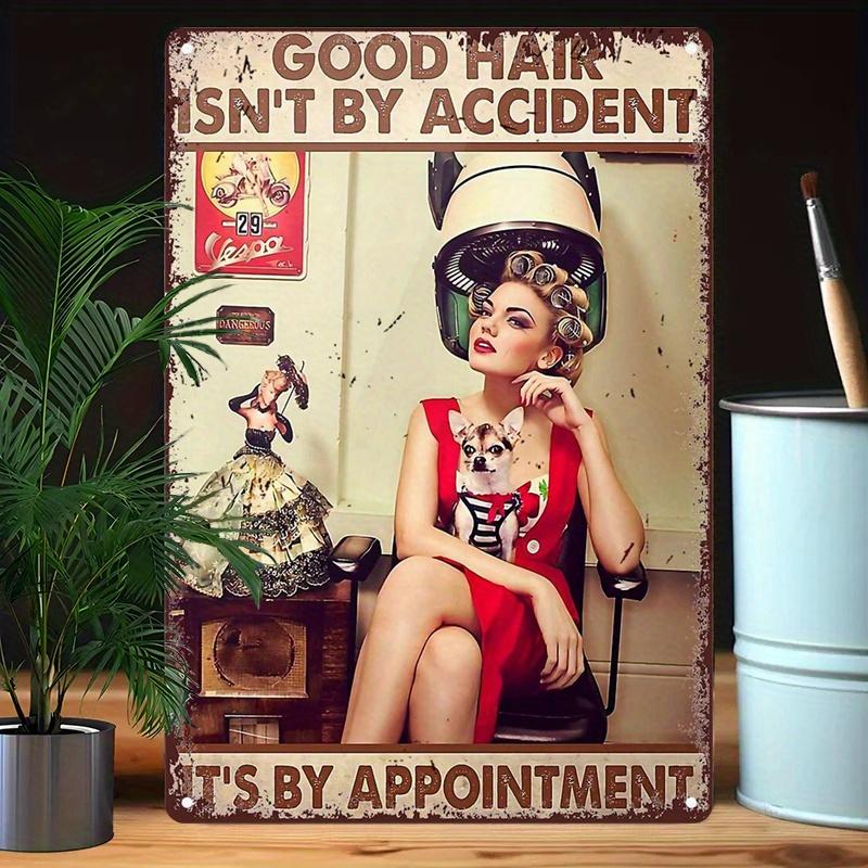 

Vintage Hair Salon Metal Sign Good Day Wall Art with Humorous Quotes Aluminum Canvas Decoration Suitable for 20x30cm（7.8x11.8inch）