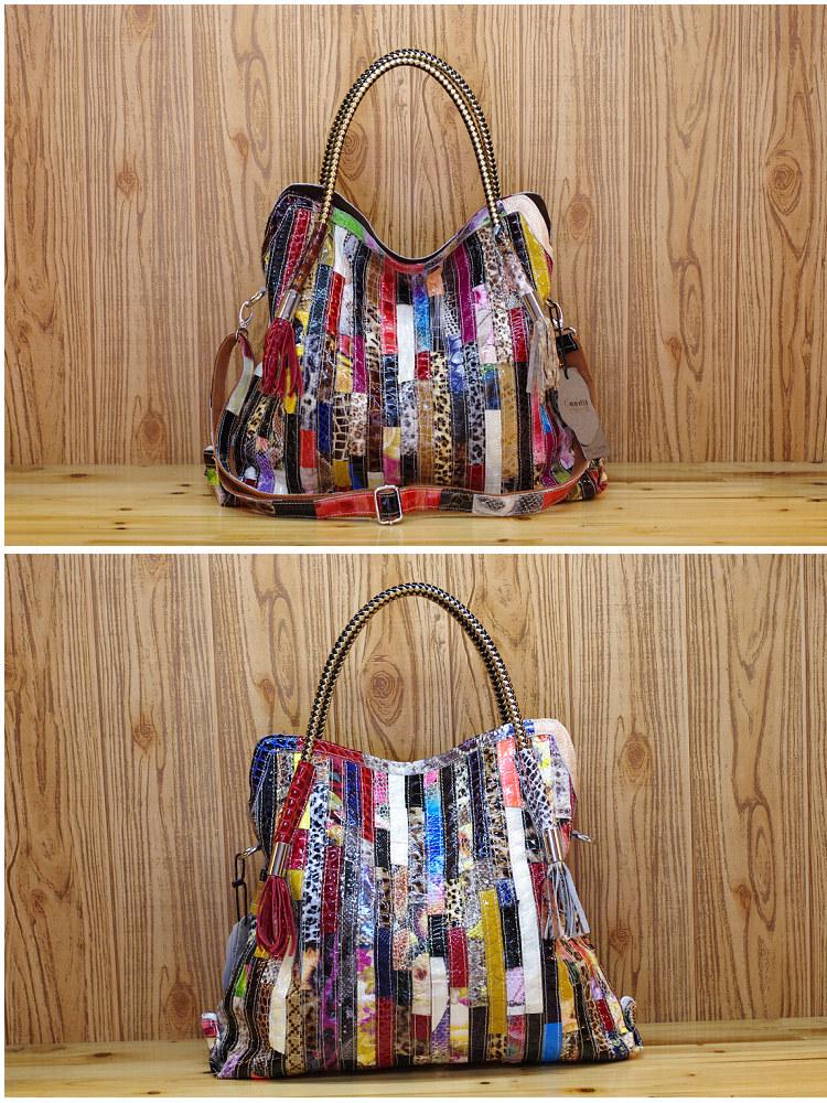 Genuine Leather Women's Bohemian Snake Print Crossbody Shoulder Bag - New Colorful Design