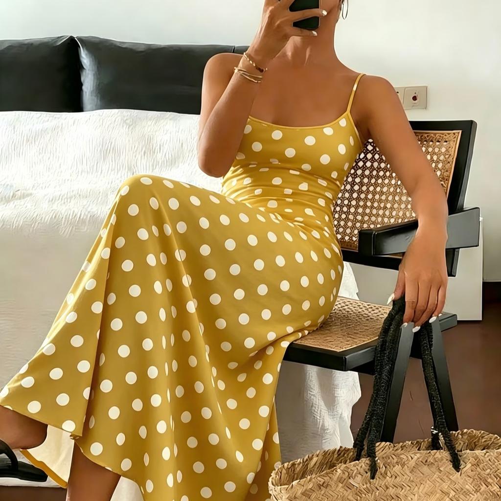 European and American Women's Clothing Spring and Summer New Product Temperament Elegant Wind Polka Dot Printing Slim Dress