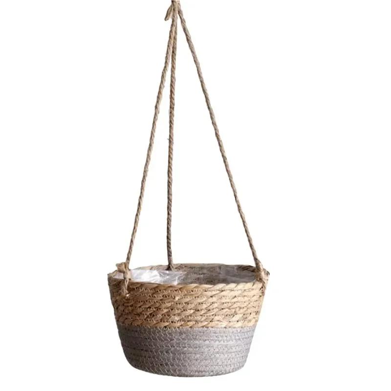 Hanging Garden Flower Pots, Wheat Racks, Plant Storage Baskets, Woven Yellow Hemp Ropes, Indoor and Outdoor Flower Pot Racks