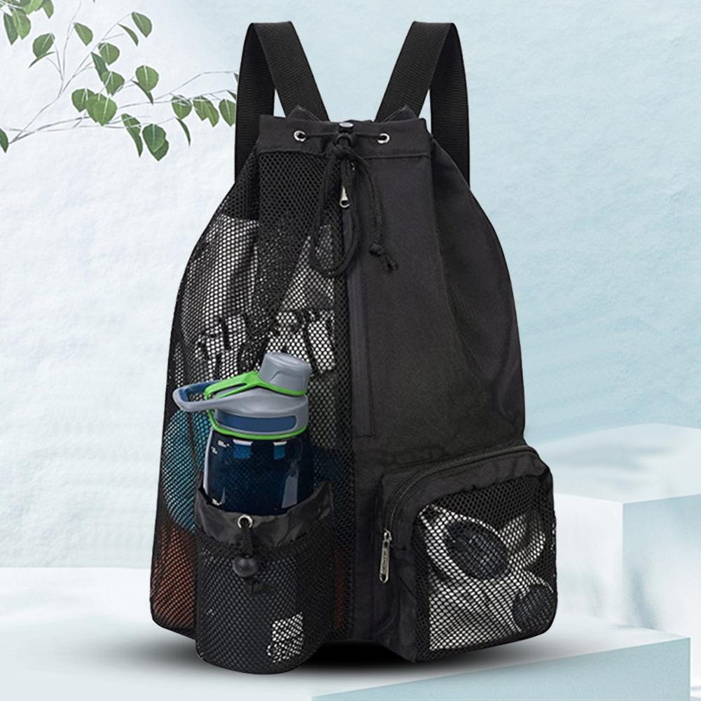 Drawstring Beach Backpacks with Wet Pocket Thickened Mesh Lightweight Comfortable Carrying Pack Sports Gym Training Storage Bag