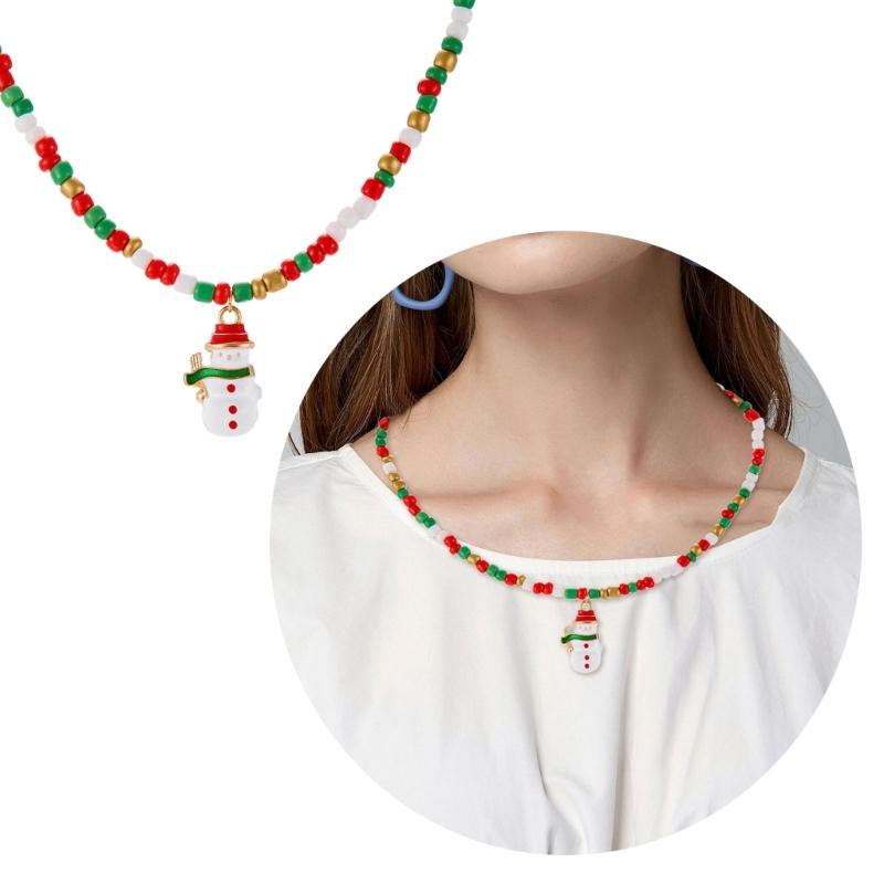 Santa Claus Christmas Tree Pendant Necklace Beads Jewelry Elegant Holiday Gift For Women’s Festive Occasion Outfits