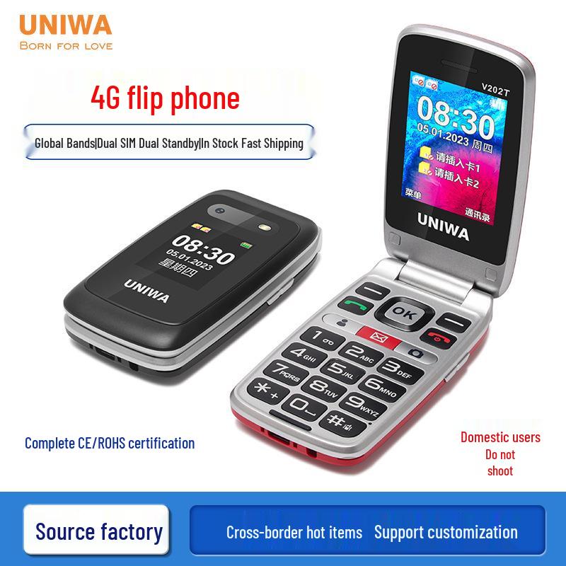 

Раскладной телефон 4G для пожилых, Глобальные диапазоны, Две SIM-карты, Функция SOS, Простые в использовании кнопки, Функциональный телефон Red - Foreign Version