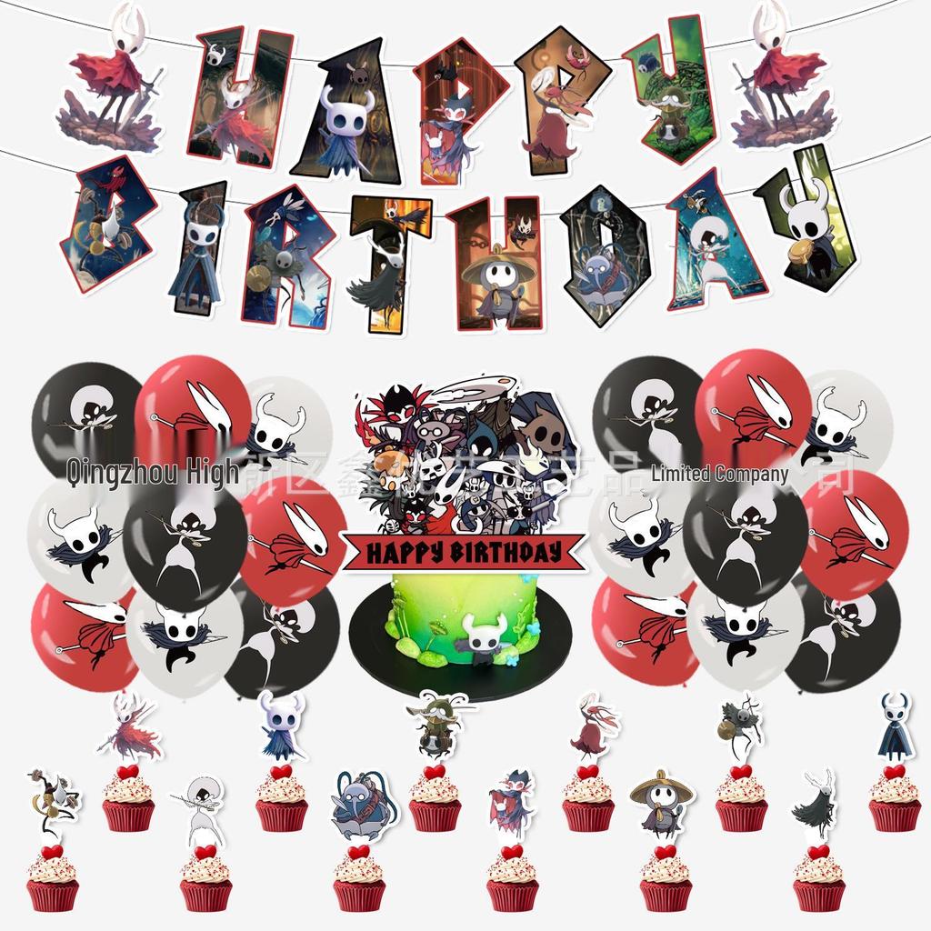Set Festa di Compleanno Hollow Knight 2: Striscione, Palloncini e Topper per Torta