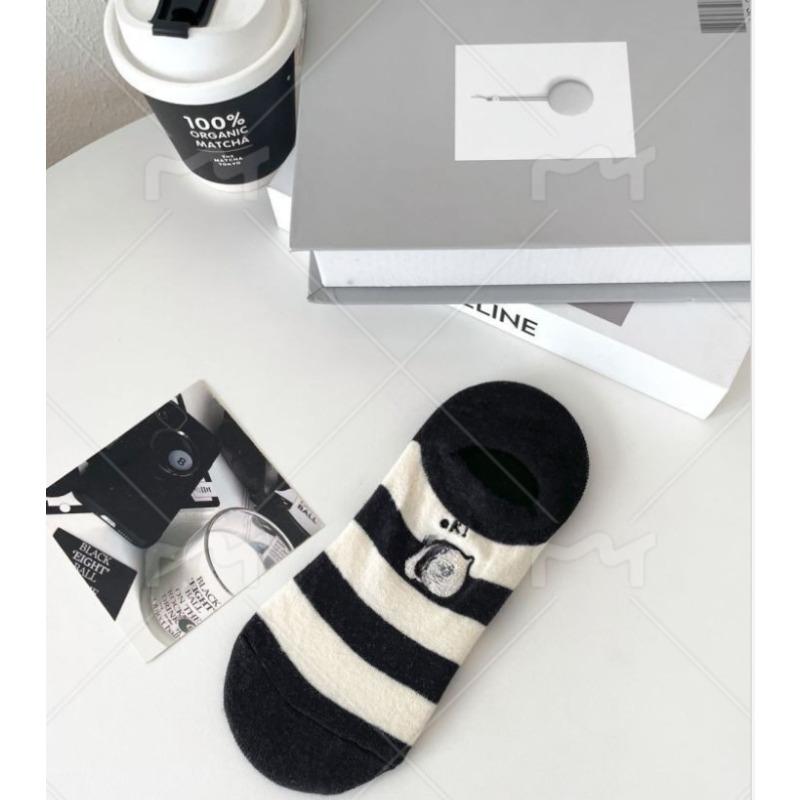 Invisible Puppy Striped Cartoon Boat Socks Summer Women's Style Breathable Short Socks College Style Casual Cotton Socks