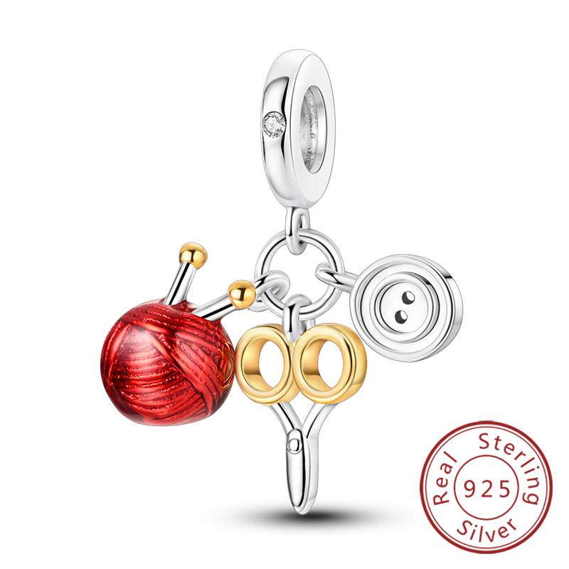 Red Series Charms Beads Pendan Copper Suitcase Red Wine High Heels Cherry Charm Fit Original Bracelet Woman Jewelry