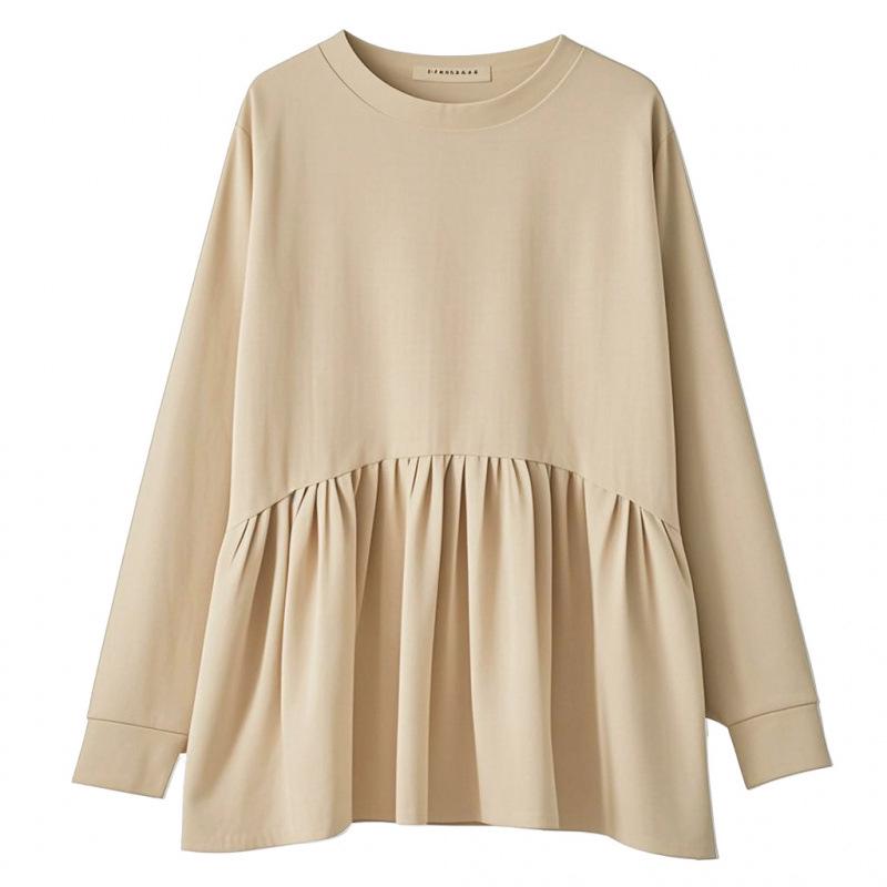 Korean Style Khaki Babydoll Maternity Sweatsuit with Micro Flared Pants for Spring/Autumn