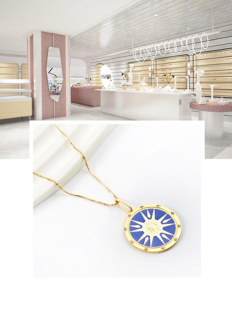 Fashion Creative Round Shining Pattern Pndant Necklace Stainless Steel Gold Plated Necklace for Women 316L Jewelry Gift