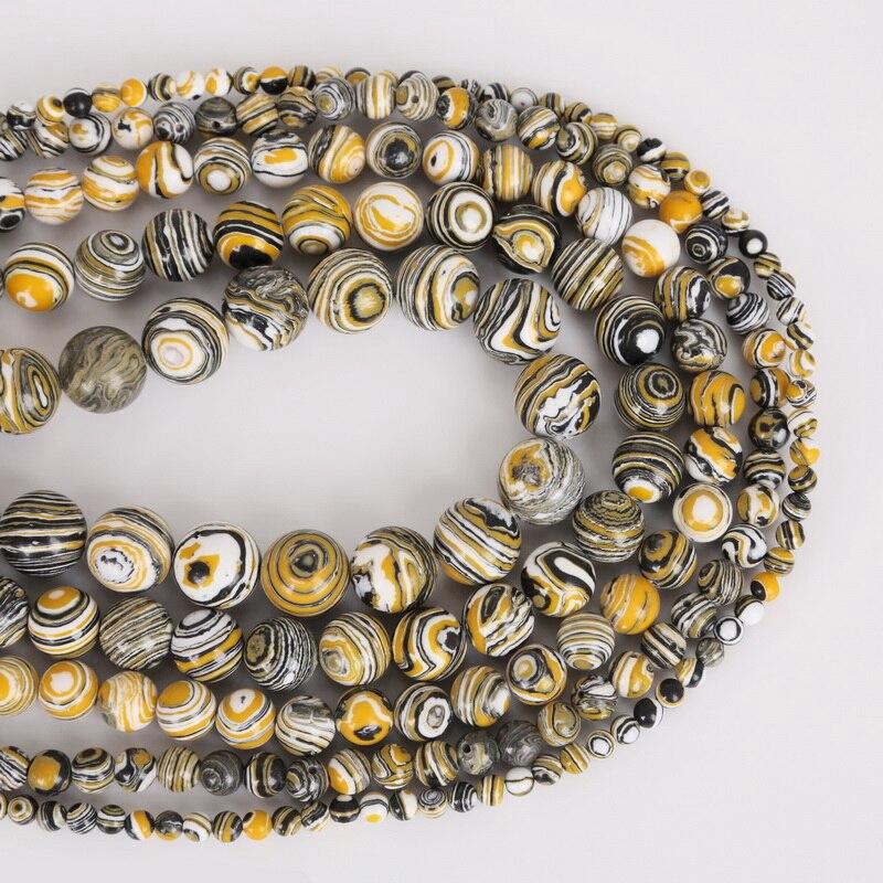 1strand 4/6/8/10/12mm Natural Stone Beads Yellow Stripes Malachite Druzy Crystal Quartz Beaded Birthstone DIY Fashion Jewelry