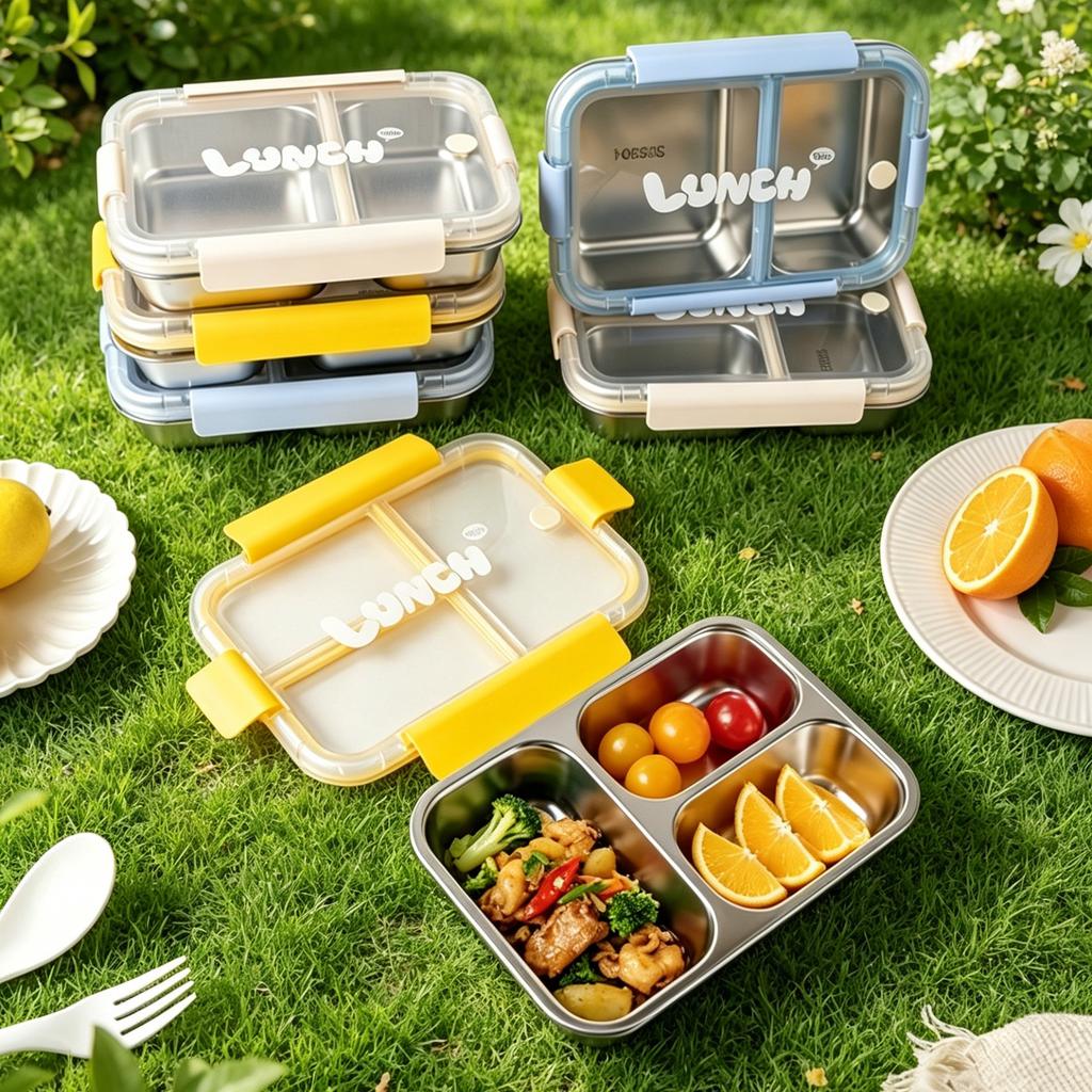 Food Grade 304 Stainless Steel Lunch Box with Lid, Divided Bento Box for Students and Office Workers, Leak-Proof Insulated Lunch Container