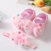 Wwo-piece Set Baby Girls Glitter Star Tulle Bow Crib Shoes & Matching Elastic Headband Set, Soft Dot Anti-Slip Sole Mary Jane Princess Shoes