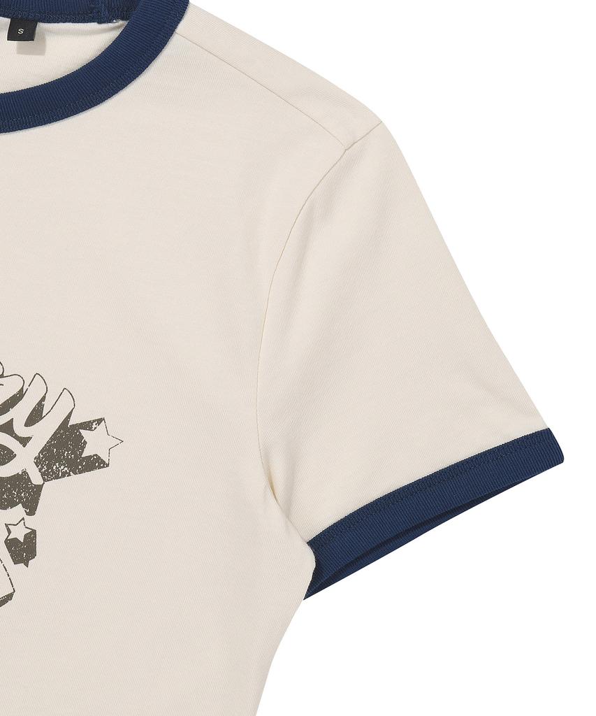 Syupeodeulai W Crop Festival Ringer T-Shirt Ivory