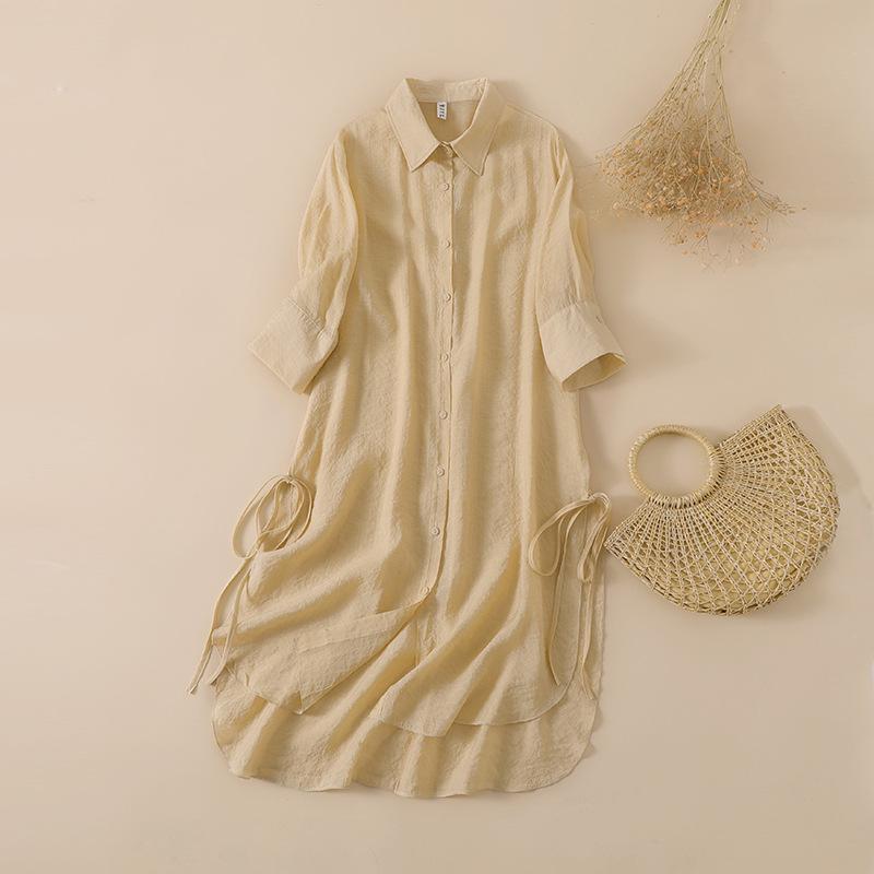 

2026 Spring/Summer Women s Tencel Mid-Length Casual Sun Protection Shirt XL (62.5-70kg) бежевый
