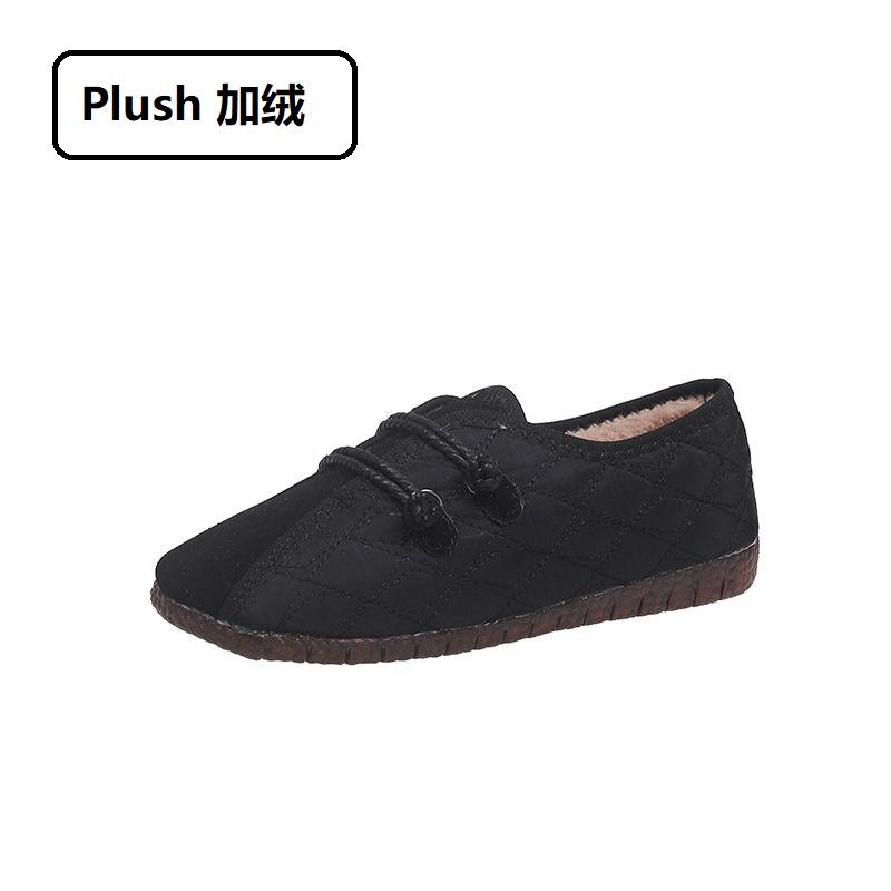 Fashion New winter plush flats women's warm slip on shoes grandma casual walking loafer leatherette flats elderly woman granny moccasin