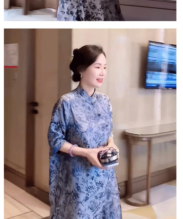 Plus Size Blue & White Porcelain Qipao Dress: Retro Chinese Style, Slimming Fit for Chubby Girls