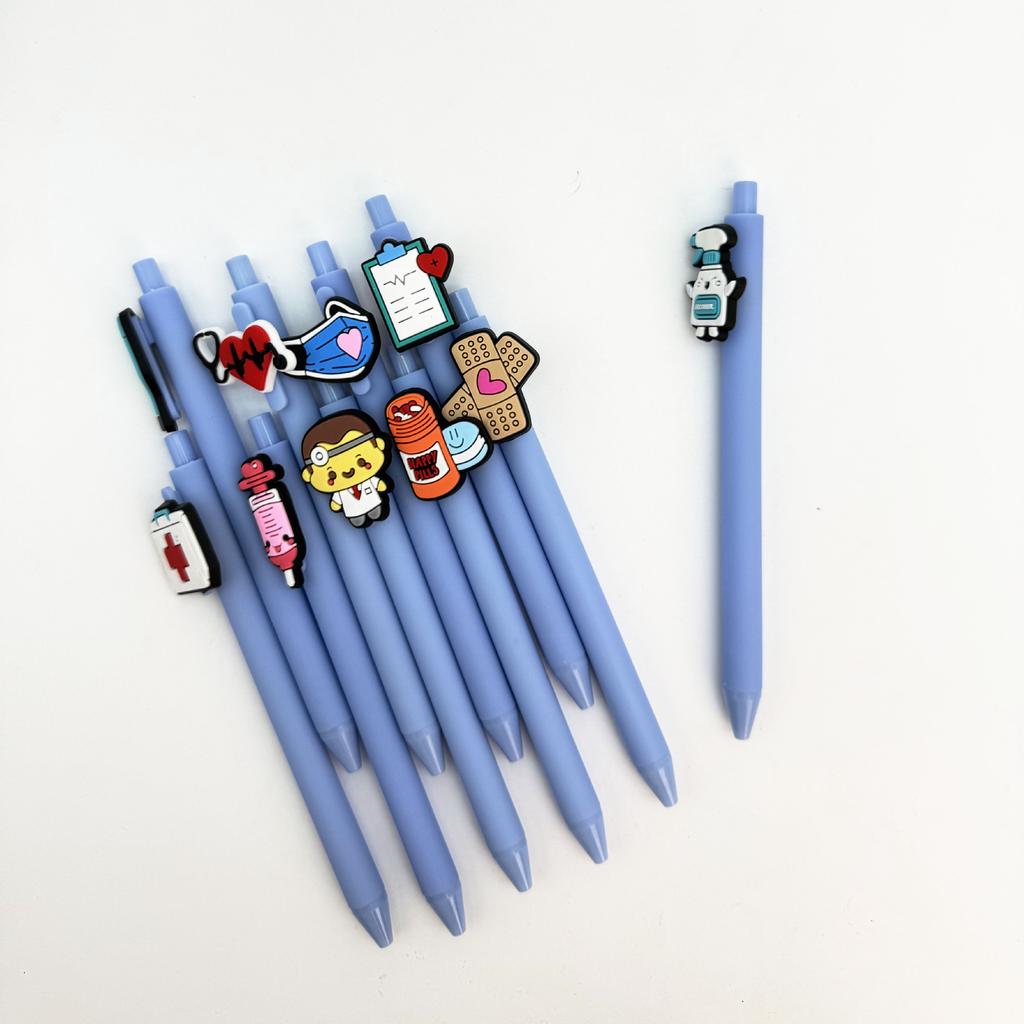 10Pcs Sky Blue Series Medical Pens, Quick-Dry Plastic Ballpoint Pens with Medium Tip, Suitable for Nurses and Healthcare Professionals, Perfect Hallow