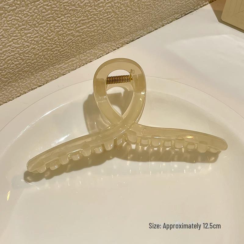 Versatile Milk Coffee Hair Clip: Large, Simple Shark Design for Women