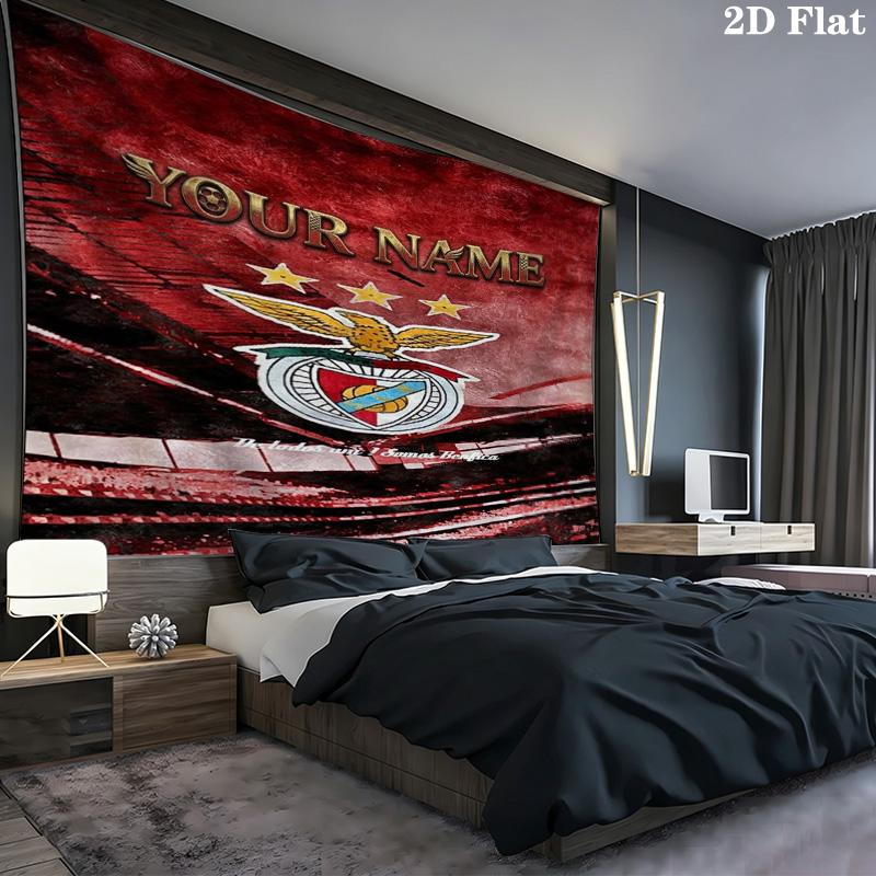 Benfica Eagle Crest Custom Name Wall Tapestry Aesthetic Wall Hanging Printed Fabric Blanket Decorative Tapestries For Bedroom Living Room Home Decor