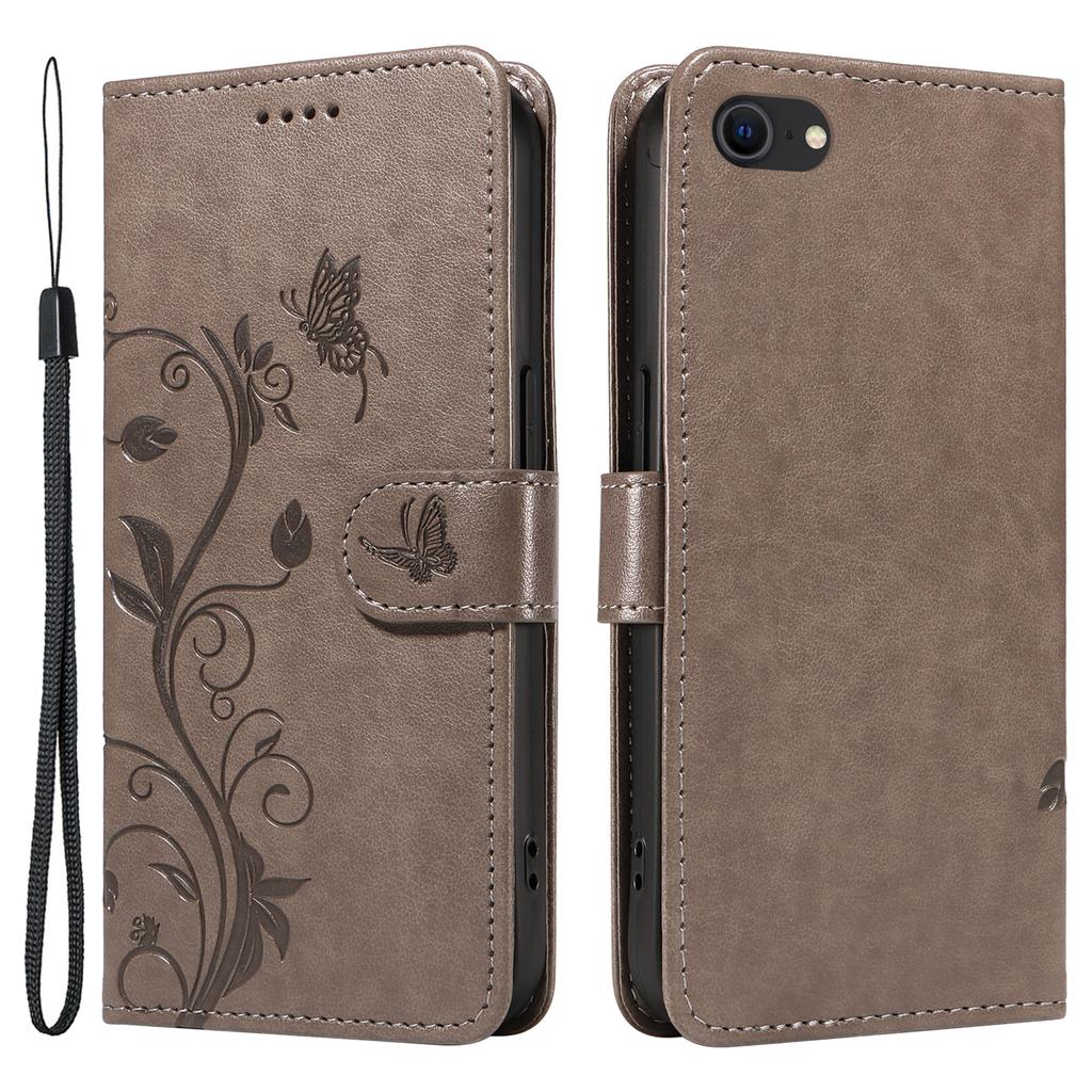 For iPhone 6/6s/7/8/SE (2020)/SE (2022) PU Leather Cases Flower Pattern Wallet Stand Phone Cover with Strap