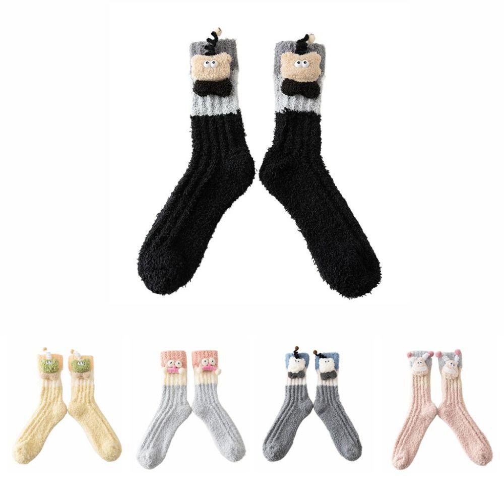 Thicken Cartoon Plush Socks Non-Slip Thermal Warm Socks Coral Fleece Socks Women Autumn Winter