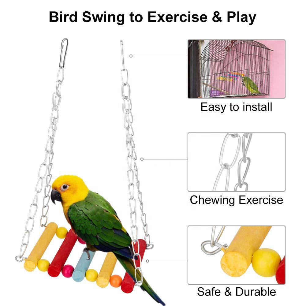 Parrot Toys Bird Swing Hanging Toy Cage Toys Hammock Bell Swing Ladder Perch Chewing  for Parakeets