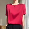 Women's Satin Short Sleeve T-Shirt Crew Neck Loose Plus Size Solid Color Basic Casual Summer Top