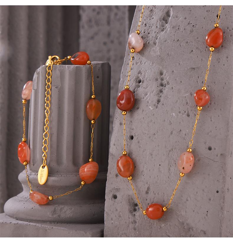 Elegant Chinese-Style Agate & Titanium Steel Beaded Jewelry Set
